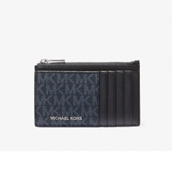 NWT Michael Kors Cooper Slim Signature Logo Zip Wallet - Navy - Picture 1 of 4